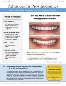 Before and after dental photos showing treatment for a patient with failing restorations - Advances in Prosthodontics newslette